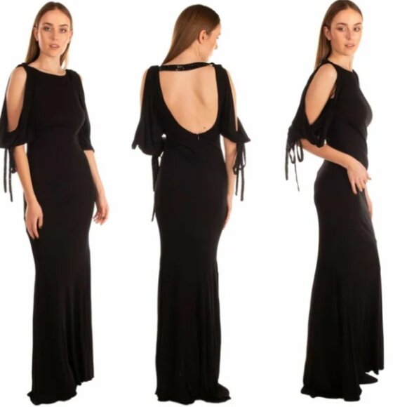 Badgley Mischka Open Shoulder Maxi Formal Gown Black Size 10 - Picture 1 of 4